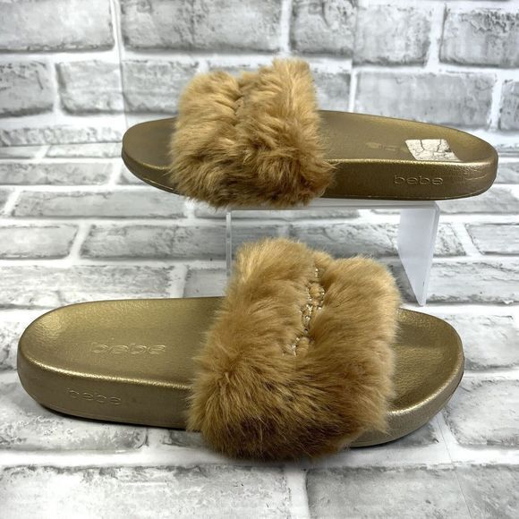 Bebe Furiosa Women’s Size 7 Slip On Fuzzy Slide Sandals - Picture 1 of 11